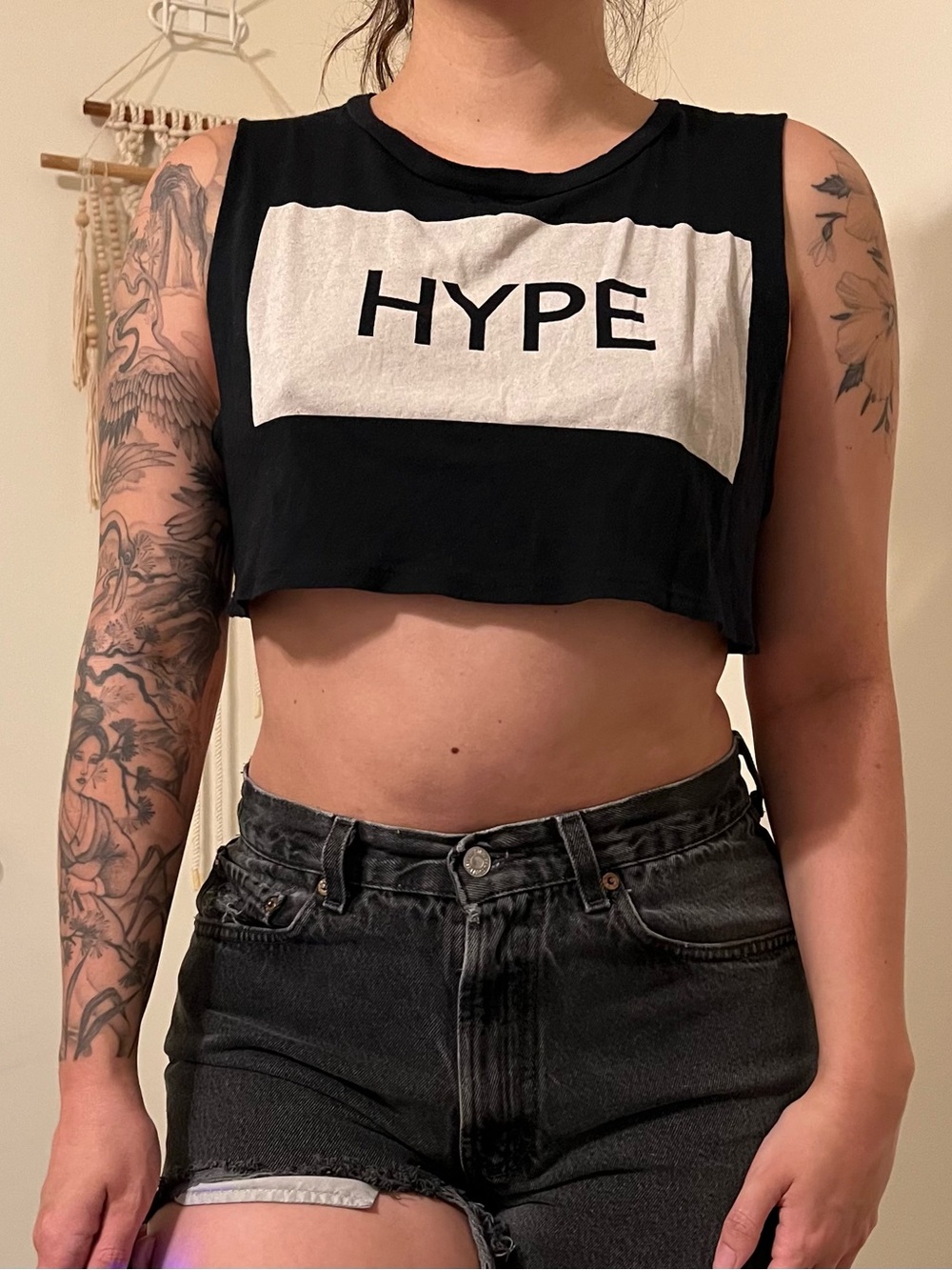 Hype Black and White Cropped Tank Top